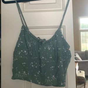 Dark Minty Green & White Floral Cropped Tank-Top : Smoke Free